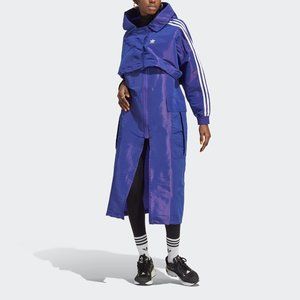 adidas Deep Purple Hooded Long Trench Coat with White Stripes